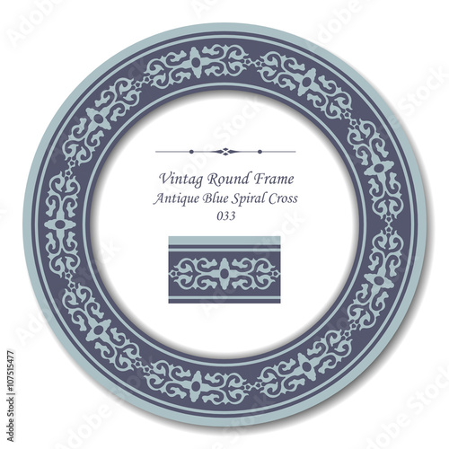 Vintage Round Retro Frame 033 Antique Blue Spiral Cross