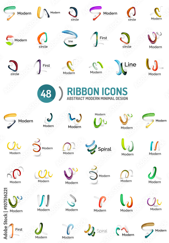 Vector line ribbon logo set Vector line ribbon logo set