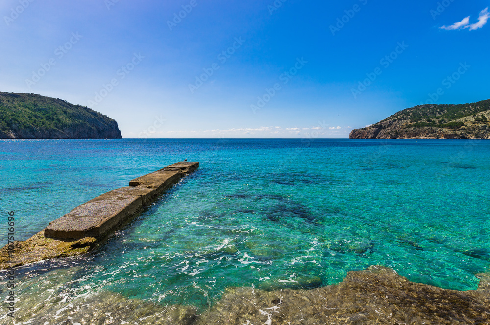 Idyllic view mediterranean bay seaside with turquoise water