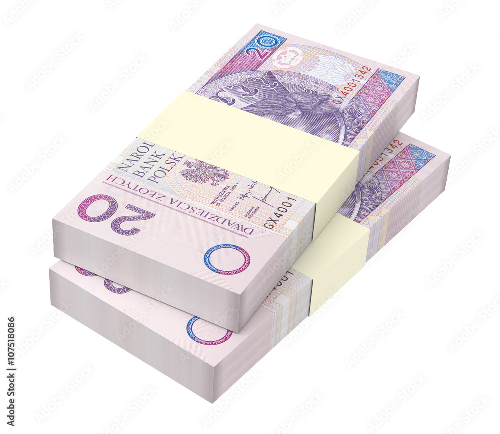 Polish currency bills isolated on white background. 3D illustration. Polish currency bills isolated on white background. 3D illustration.