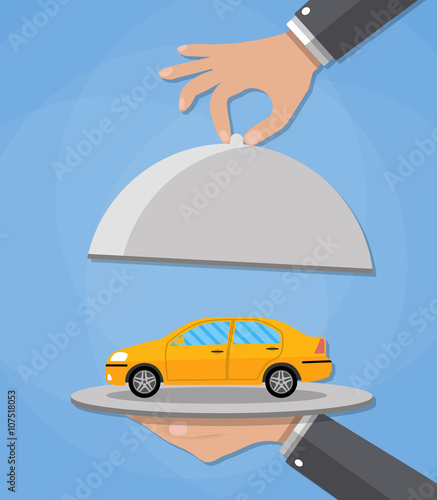 serve cloche with yellow car 