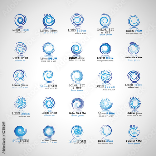 Unusual spiral Icons Set-Isolated On Gray Background-Vector Illustration,Graphic Design. Different Logotype Template