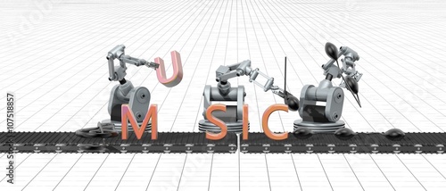 De muziekindustrie - concept van robots die muziek maken photo