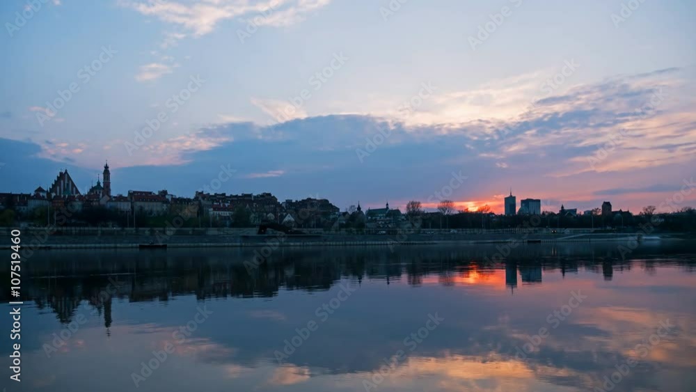 Sunset over the old town in Warsaw - timelapse Sunset over the old town in Warsaw - timelapse