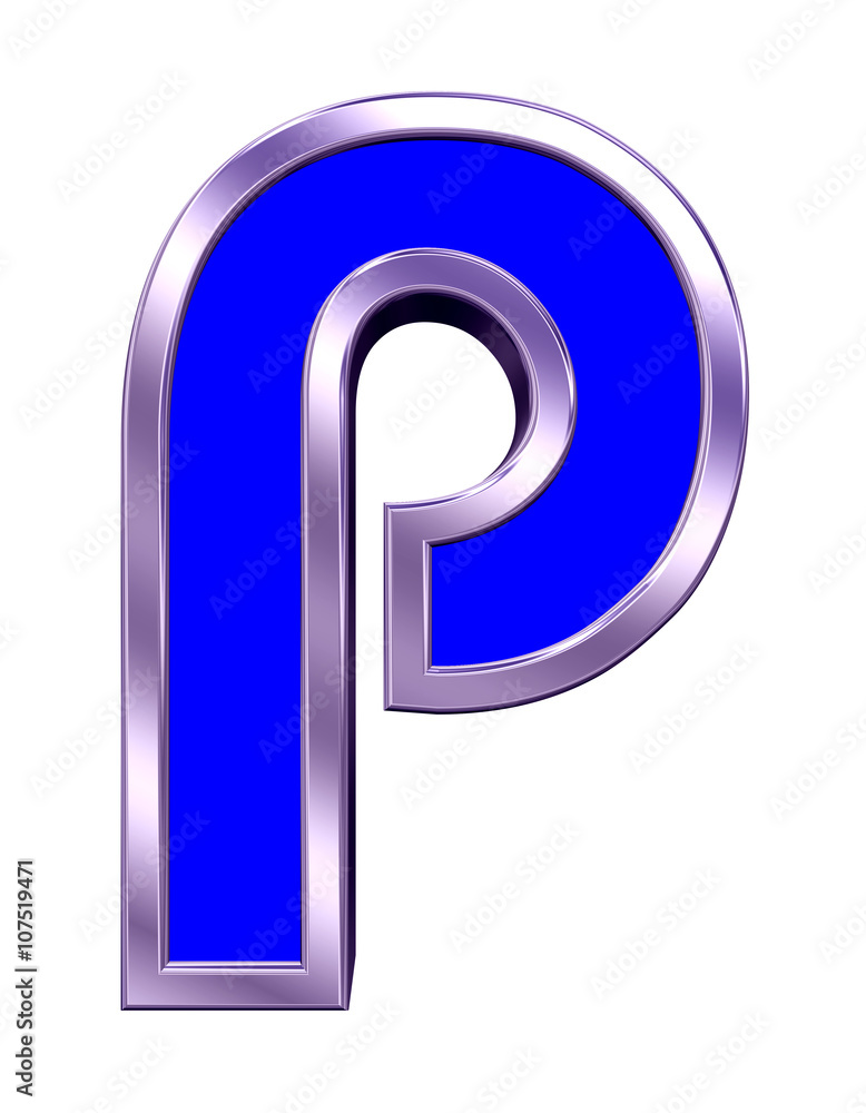One letter from blue with shiny frame alphabet set, isolated on white. 3D illustration. One letter from blue with shiny frame alphabet set, isolated on white. 3D illustration.