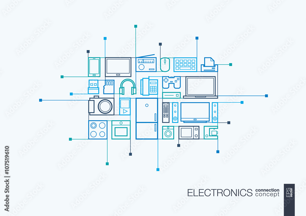 Electronics integrated thin line symbols. Modern linear style vector ...