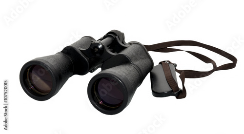 Binoculars/Hunting binoculars black shoulder bag on a white background , lying down
