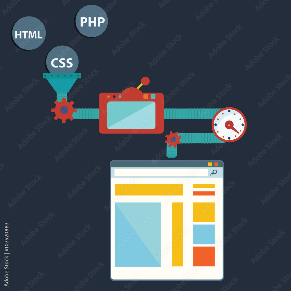 Process of creating site. Process coding and programming. Design and ...