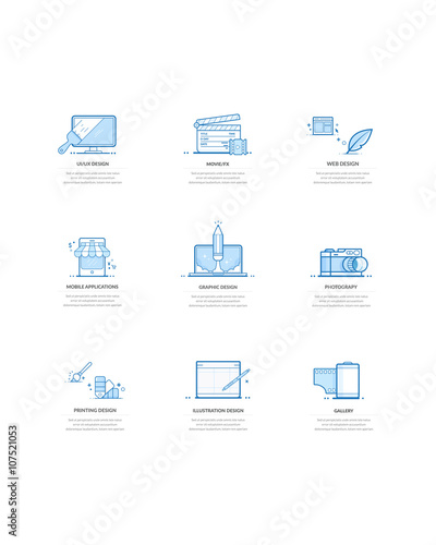 Website template elements:
Concept icons for personal or company portfolio