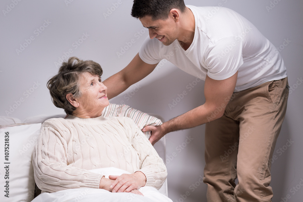 Taking care of his beloved grandma Taking care of his beloved grandma