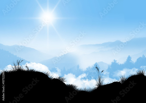 mountain panorama with sun