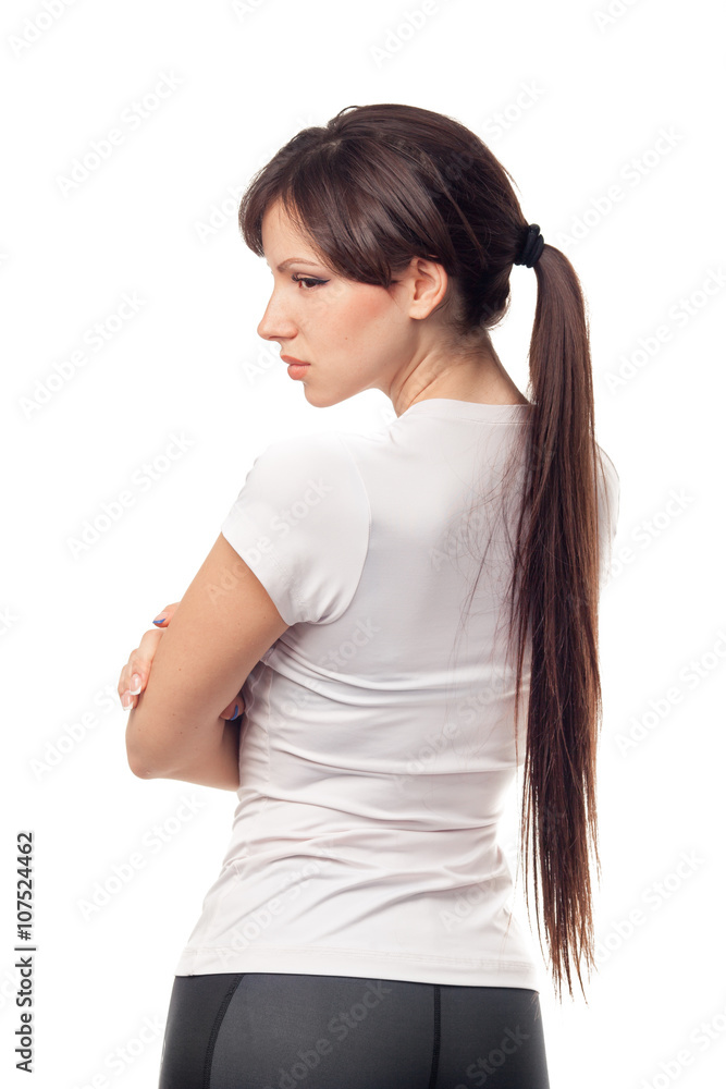 Portrait of upset woman against white background Portrait of upset woman against white background