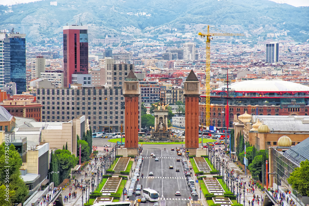 Fototapeta premium Venetian towers on Plaza de Espana on Montjuic in Barcelona