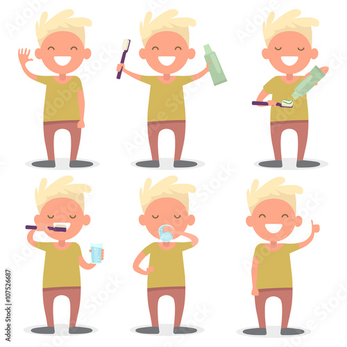 Boy brushing his teeth. Vector illustration