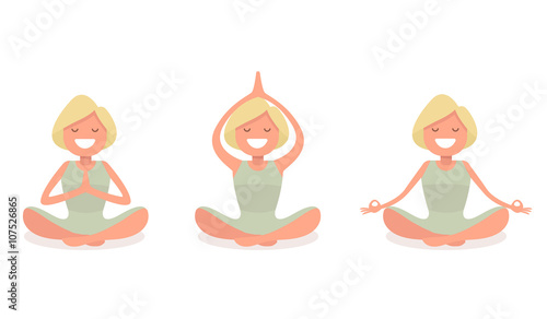 woman doing yoga Set of three yoga poses in a flat design