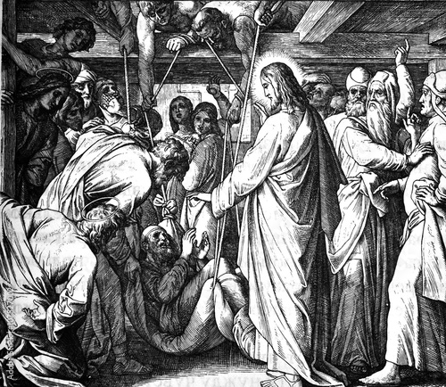 Jesus Heals a Paralytic 1) Sacred-biblical history of the old and New Testament. two Hundred and forty images Ed. 3. St. Petersburg, 2) 1873. 3) Russia 4) Julius Schnorr von Carolsfeld