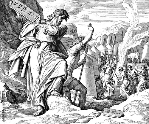 Photography Moses Breaks 10 Commandments 1) Sacred-biblical history of the old and New Testament
