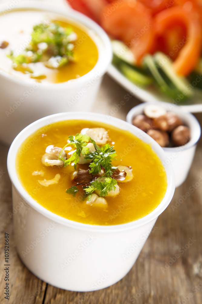 Pumpkin soup with roasted hazelnut