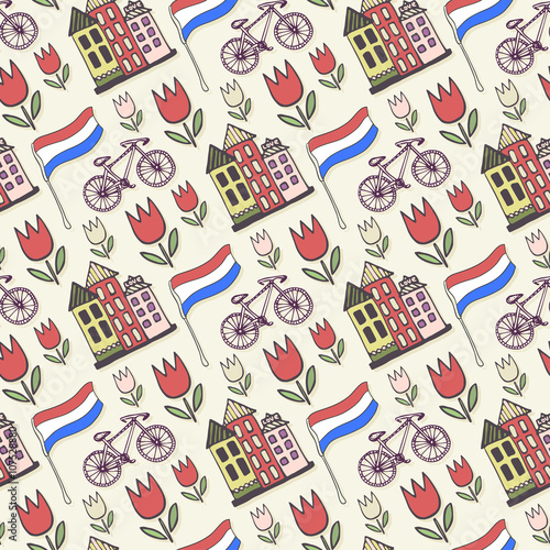 Holland doodles vector background. Netherlands seamless pattern for design. Vector illustration