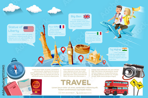 The major tourist attractions in the famous country.Template guide of travel.International travel.Element of travel.Popular tourist destinations in the world.World Travel.Graphic and EPS 10.