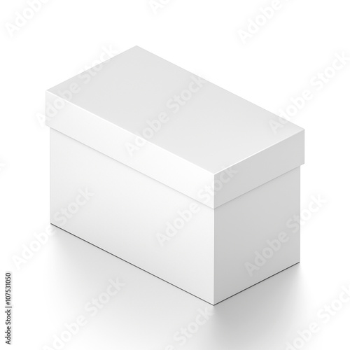 Isometric white rectangle blank box with cover isolated on white background.