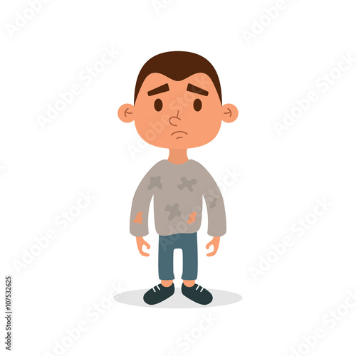 Homeless child. Cartoon flat character. Homeless character. Homeless child. Homeless children. Homeless people. Homeless person