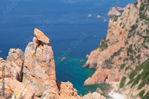 Corsica. Rocks and sea in hot summer time