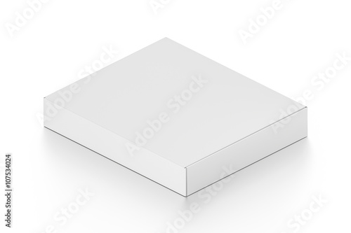 Isometric white blank pizza box isolated on white background.