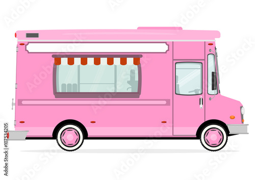 Cartoon street food truck on a white background. Vector