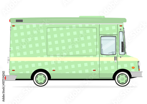 Cartoon street food truck on a white background. Vector