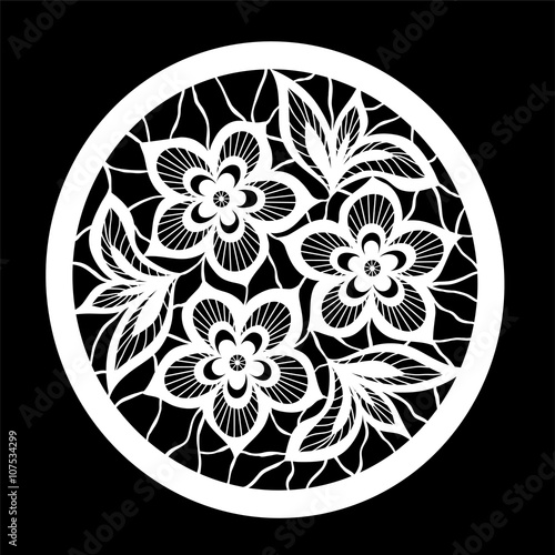 beautiful monochrome black and white flowers and leaves isolated.