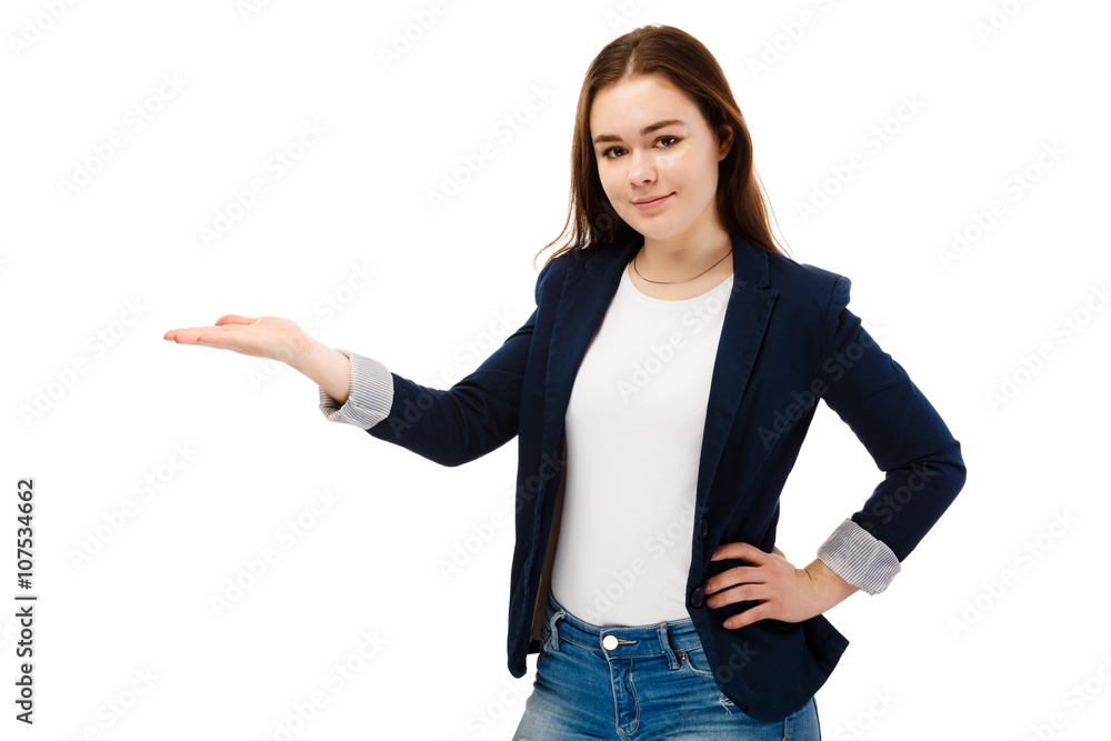 Woman pointing isolated on white background Woman pointing isolated on white background