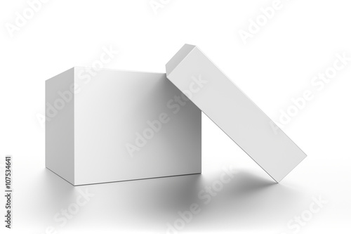 Closeup white open cube blank box with cover isolated on white background. © Mockup Cake