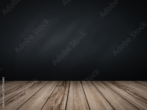 blank blackboard on wooden floor