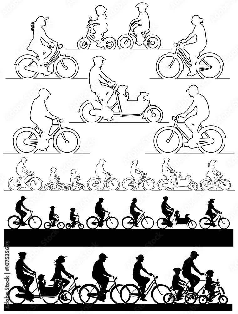 Vector silhouette outline of people who ride a bicycle Vector silhouette outline of people who ride a bicycle