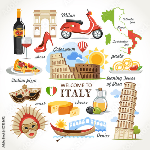 welcome to Italy symbols set
