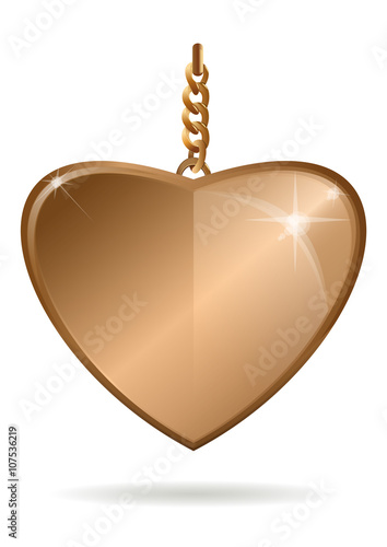 Gold pendant in the form of heart on a gold chain. Vector illustration