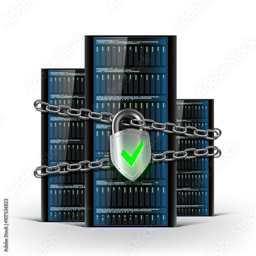 Network servers with a lock with chain. Security database. Stock