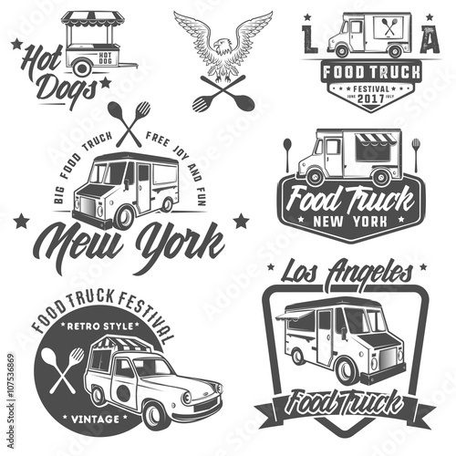 food truck emblems, badges and design elements