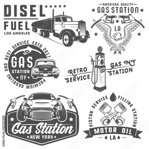 Set of retro gas station car and design elements ,emblems,logo,labels.
