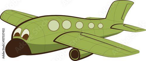 Funny Jet passenger airplane with face. Vector illustration.