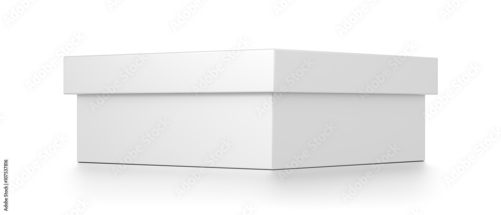 White wide rectangle blank box with cover isolated on white background. White wide rectangle blank box with cover isolated on white background.