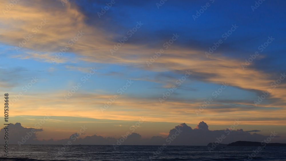 beautiful sunrise sky in the morning with colorful cloud on sea
