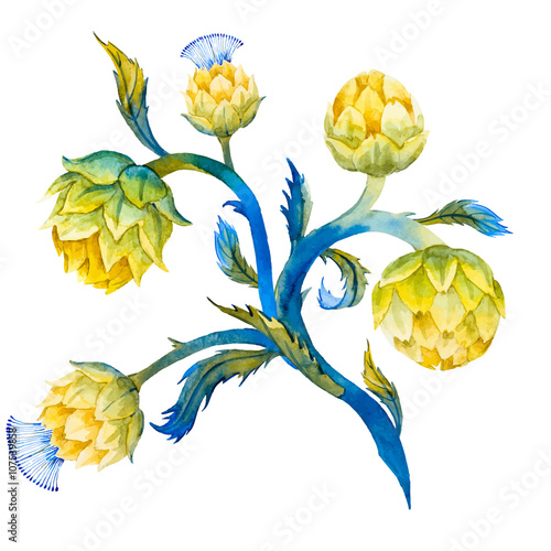 Watercolor artichoke flower