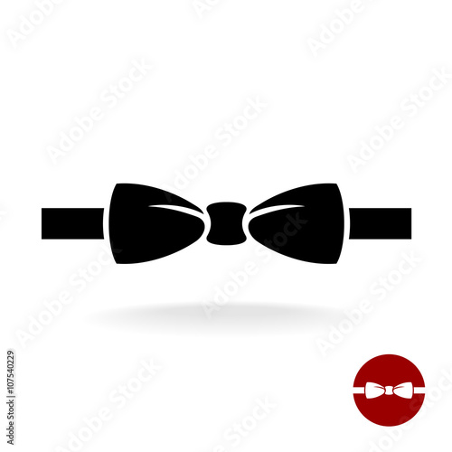 Bow tie black vector icon with ribbon. Isolated on a white backg