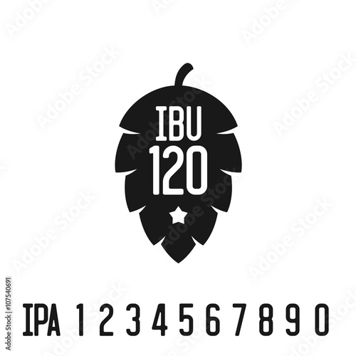 IBU index logo. Hop pine black silhouette with bitterness mark a