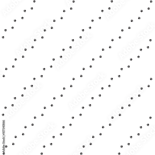 Animal paw footprint seamless pattern. Diagonal pet foot steps b
