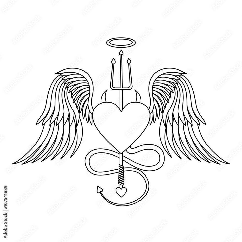 Heart with wings and horns. Vector illustration Stock Vector Adobe Stock