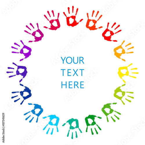 Hand print. Round frame on a white background. Vector illustration 