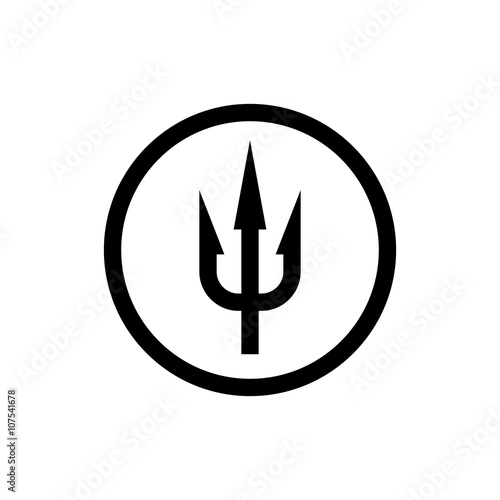Simple trident sign. Black symbol in a circle border.